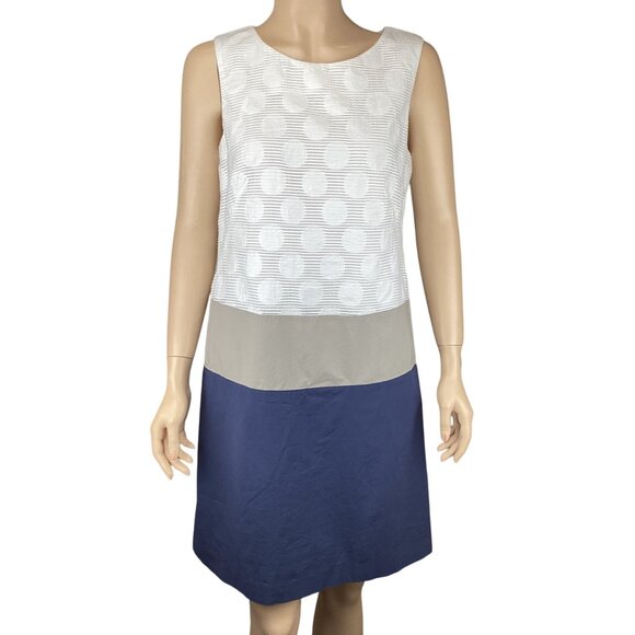 Peserico Womens‎ Dress Size 42 US 6 White Blue ColorBlock Sleeveless Shift - Picture 1 of 8